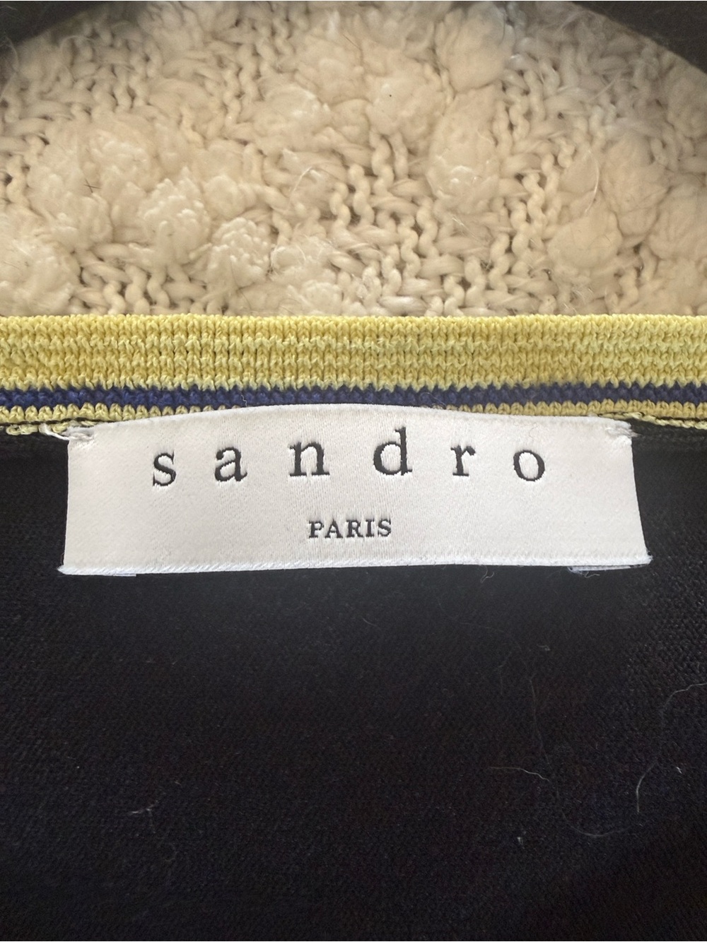 Sandro Black Sleeveless Knit Tank with Navy and Yellow Trim - Picture 2 of 3